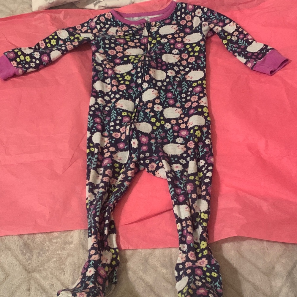 Simple Purple Floral lamb Kids Footie sleeper